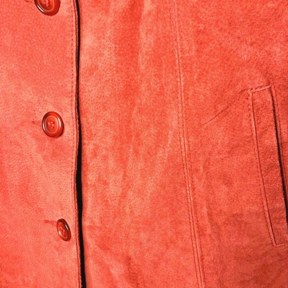 DC Collection Medium Suede Red Button Down Jacket - Picture 5 of 12